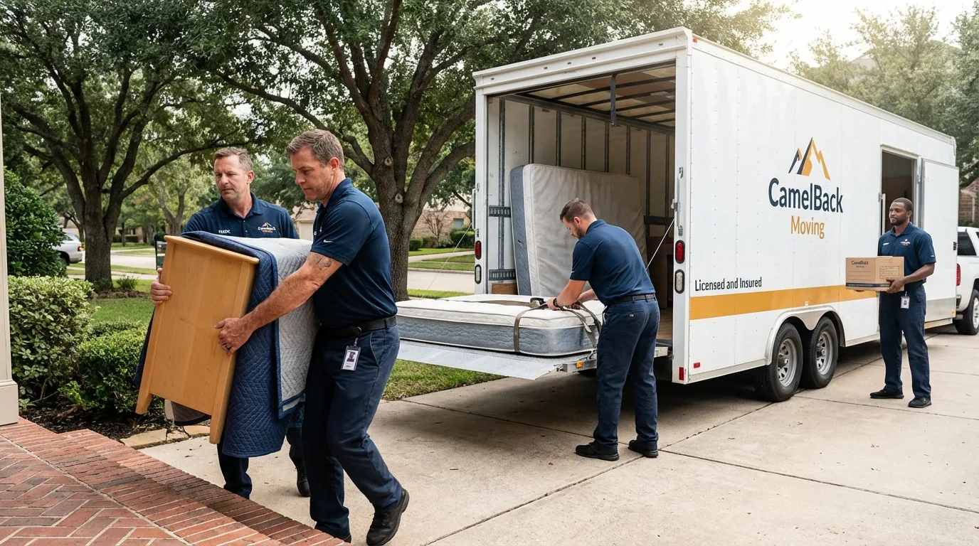 Crew loading residential truck for cross-state move from North Salt Lake, UT